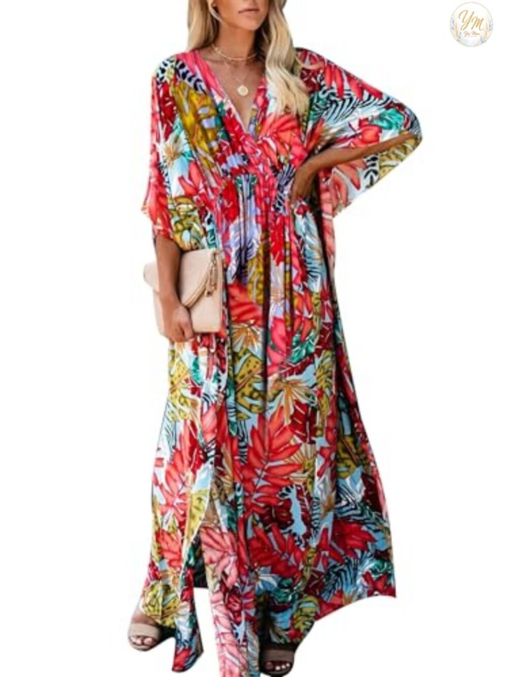 Viscose Kaftan Swim Cover Up Batwing Sleeve Maxi